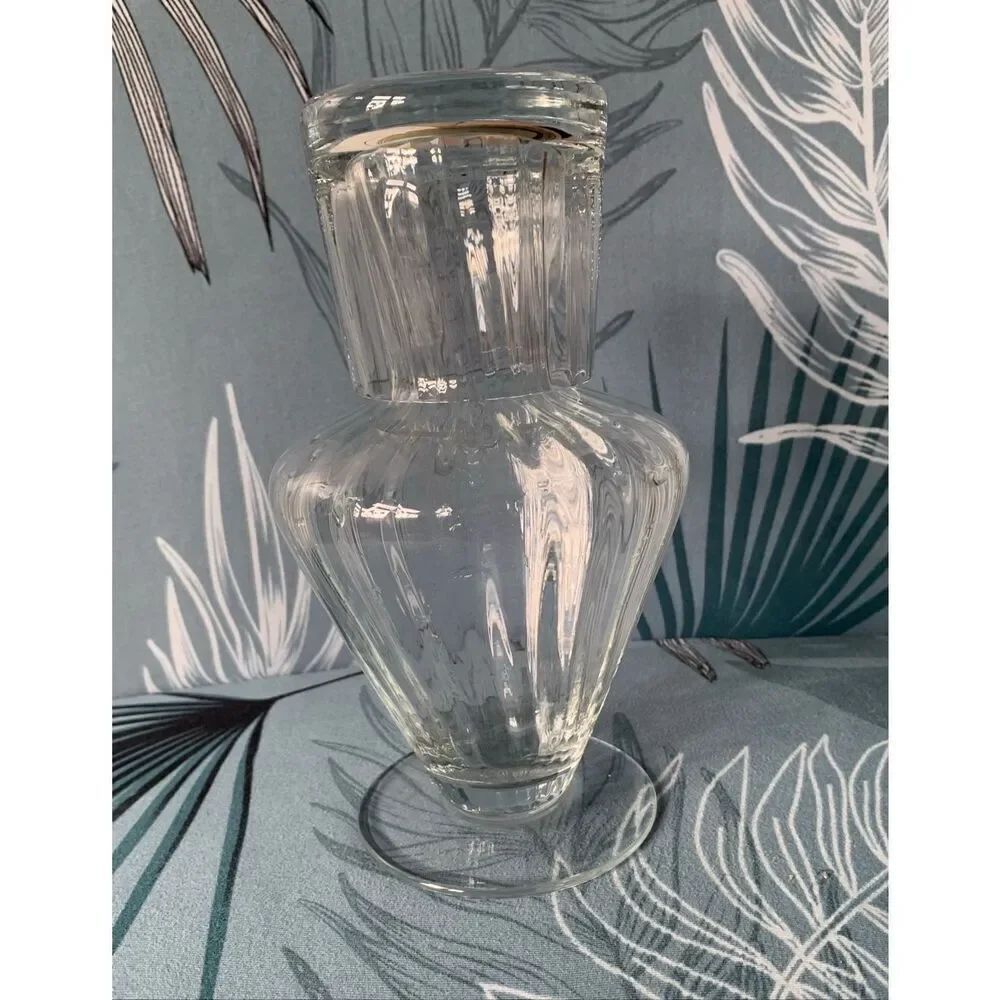 Neiman Marcus Glass Bedside Water Carafe & Cup Pitcher Set